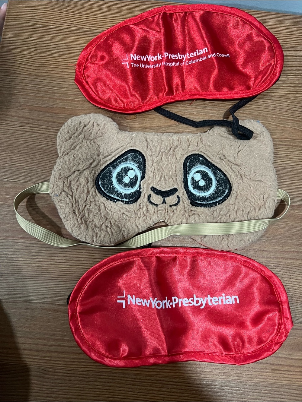 2 adult -Red Satin Sleep Mask and 1 Brown Panda Kids Eye Mask